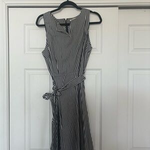 LOFT Black and White Sheath Midi Dress